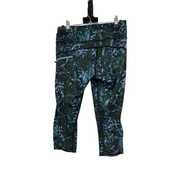 Lululemon Leggings Womens 6 Run Top Speed Crops Floral Backdrop Blue Running - Picture 2 of 4